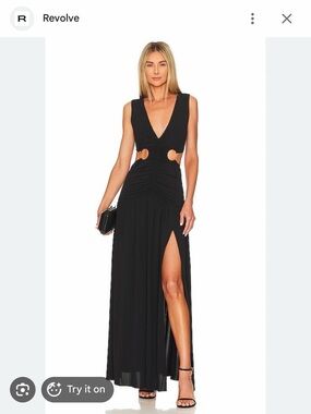 Bec & Bridge Black V-Neck Cutout Maxi Dress with High Slit